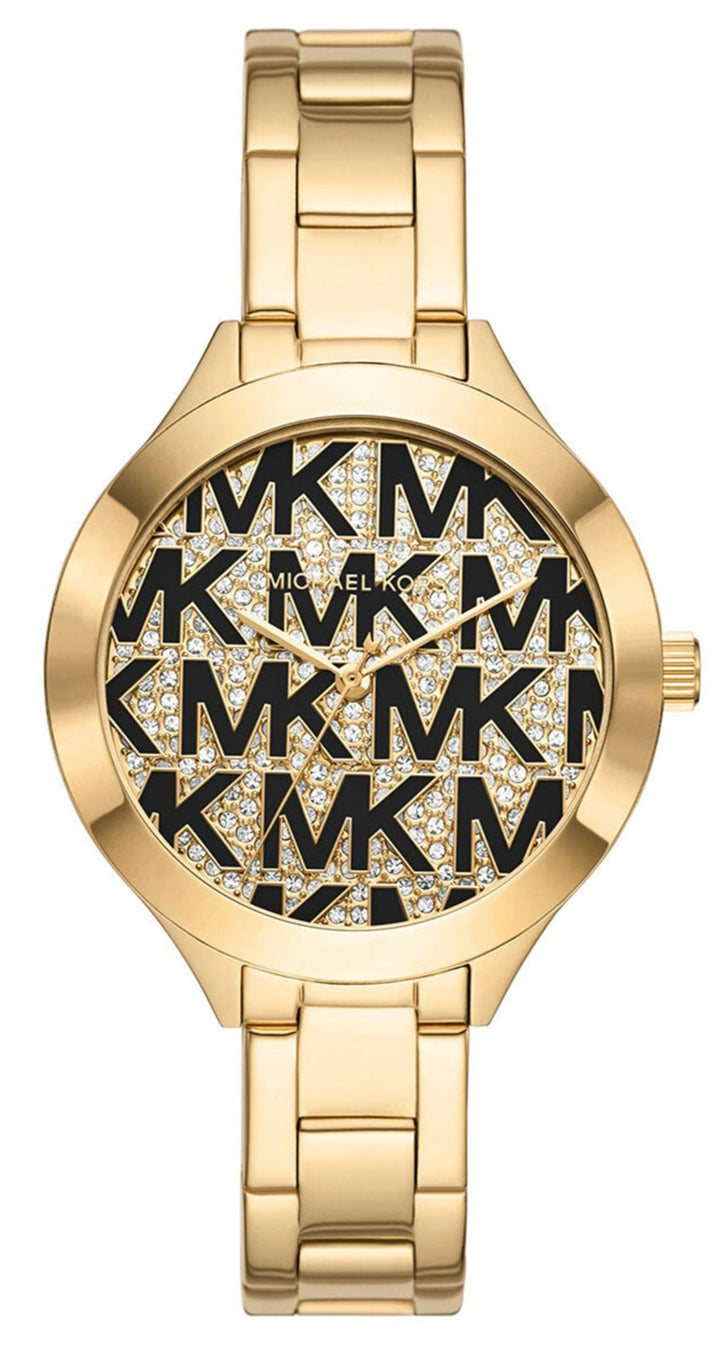 Michael Kors Slim Runway Crystals Gold Dial Gold Steel Strap Watch for Women - MK4659