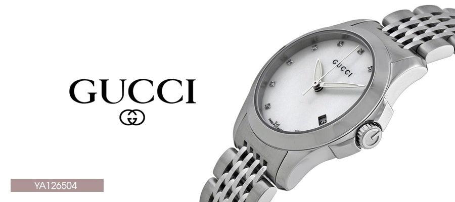 Gucci G Timeless Diamonds Mother of Pearl Dial Silver Steel Strap Watch For Women - YA126504