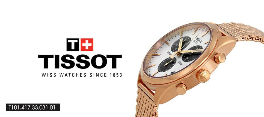 Tissot T Classic PR 100 Chronograph Silver Dial Rose Gold Mesh Bracelet Watch For Men - T101.417.33.031.01