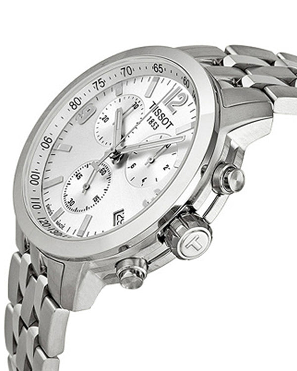 Tissot PRC 200 Chronograph Quartz Silver Dial Silver Steel Strap Watch For Men - T055.417.11.037.00