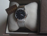 Gucci G Timeless Diamonds Black Dial Silver Steel Strap Watch For Women - YA126408