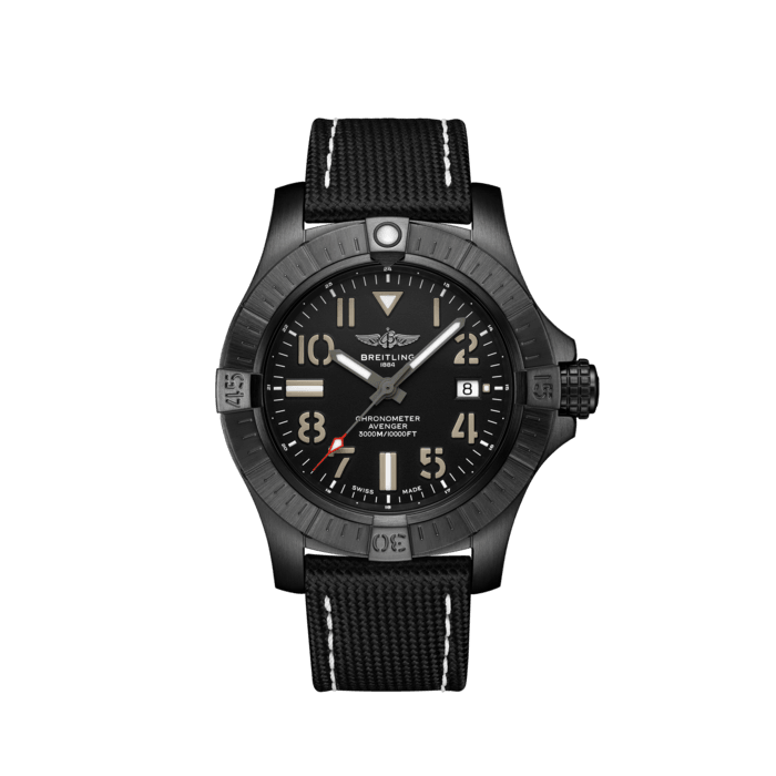 Breitling Avenger Automatic 45 Seawolf Night Mission Black Dial Black Nylon Strap Watch for Men - V17319101B1X1