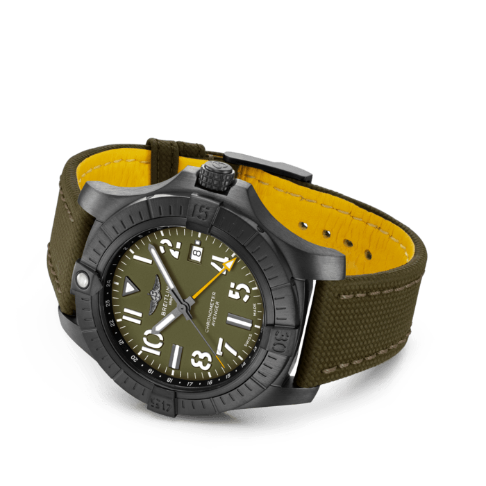 Breitling Avenger Automatic GMT 45 Night Mission Green Dial Green Nylon Strap Watch for Men - V323952A1L1X1