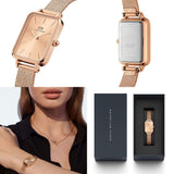 Daniel Wellington Quadro Unitone Rose Gold Dial Rose Gold Mesh Strap Watch For Women - DW00100484