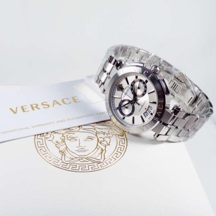 Versace Aion Chronograph White Dial Silver Steel Strap Watch for Men - VBR040017