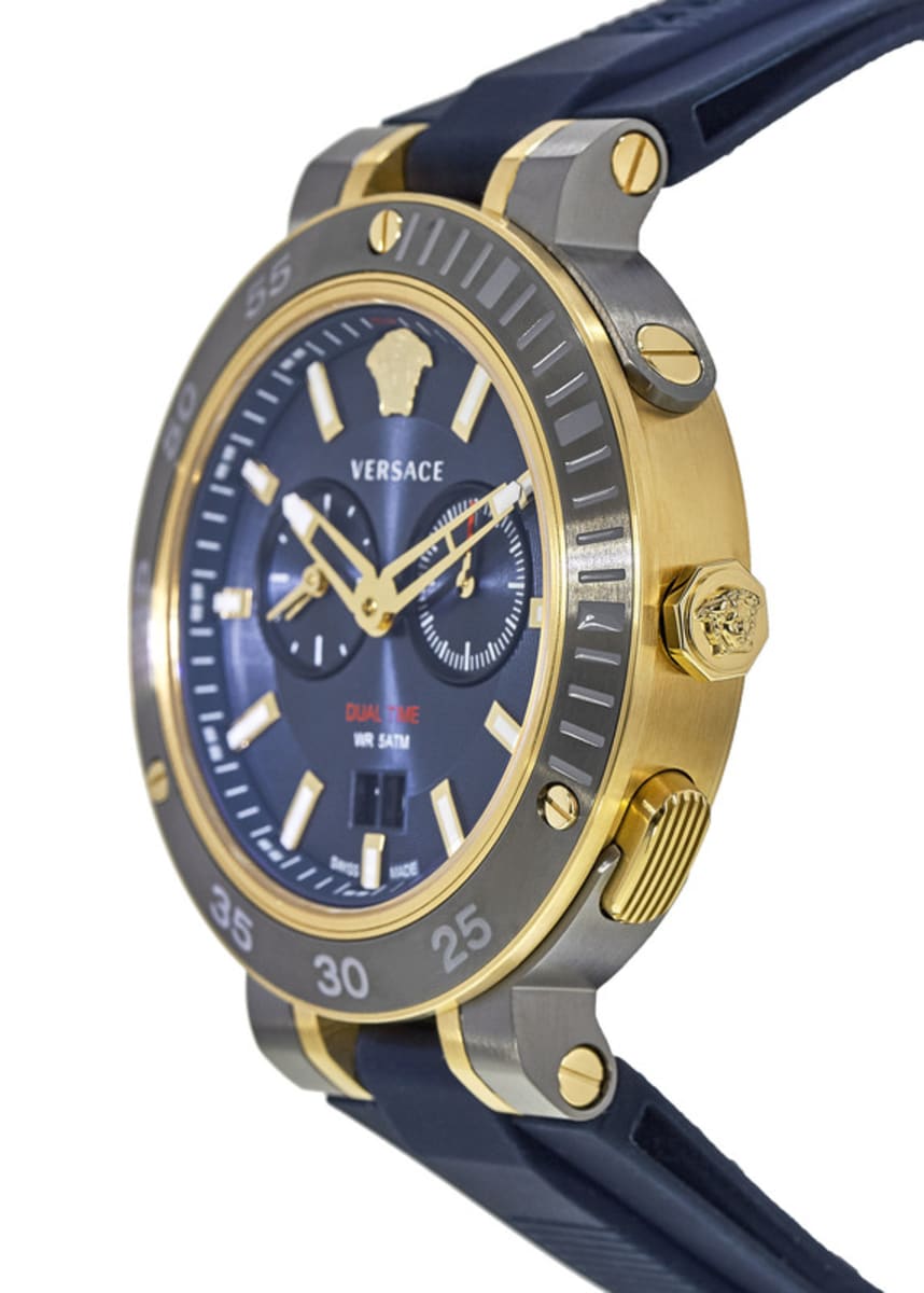 Versace V Extreme Chronograph Blue & Gold Tone Dial Blue Rubber Strap Watch for Men - VCN010017