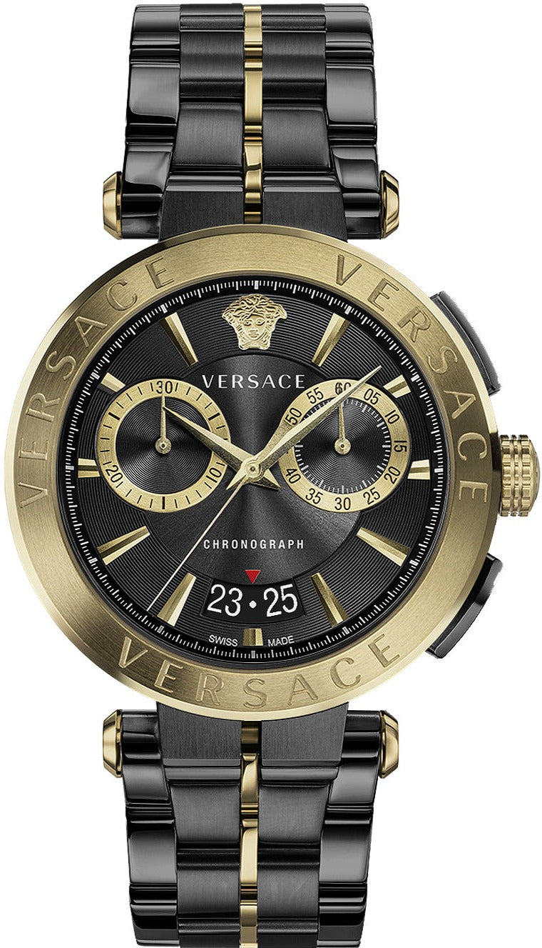 Versace Aion Chronograph Black Dial Black Steel Strap Watch for Men - VE1D01620