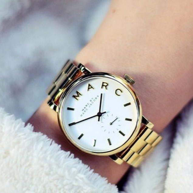 Marc Jacobs Baker White Dial Gold Steel Strap Watch for Women - MBM3243