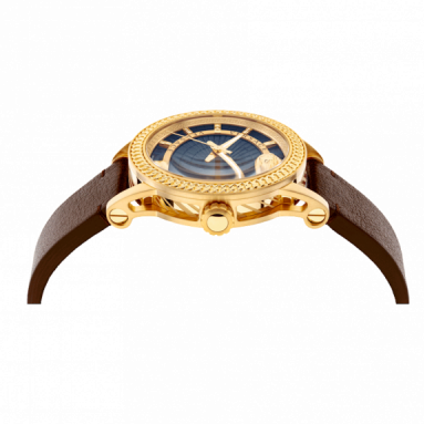 Versace Code Quartz Blue Dial Brown Leather Strap Watch For Men - VEPO00220