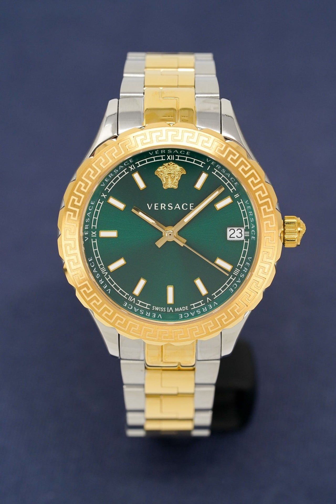 Versace Hellenyium Green Dial Two Tone Steel Strap Watch for Women - V12050015