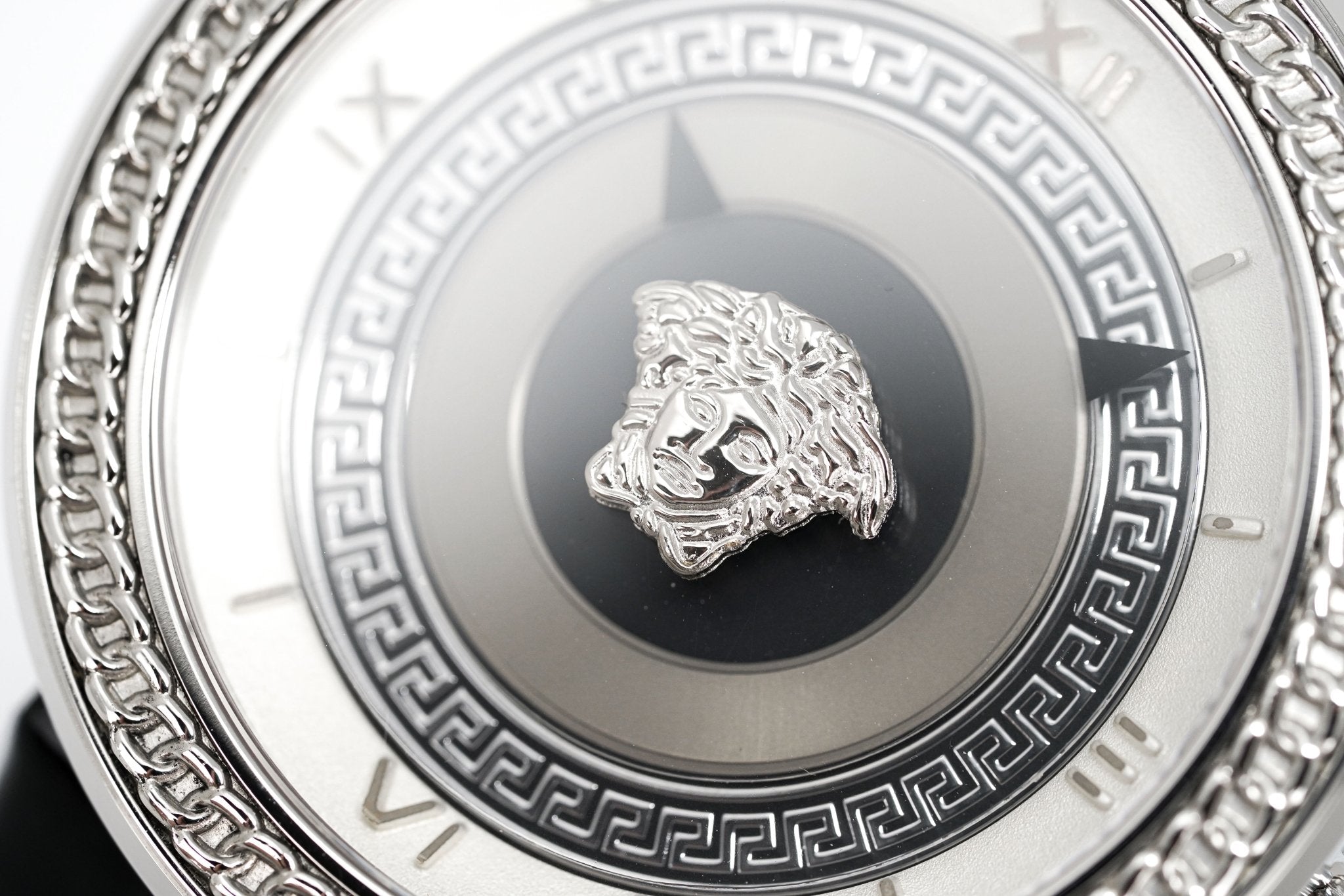 Versace V Metal Icon Silver Dial Black & Silver Strap Watch for Women - VLC010014