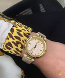 Versace Olympo Quartz White Dial Beige Leather Strap Watch for Women - VAN050016