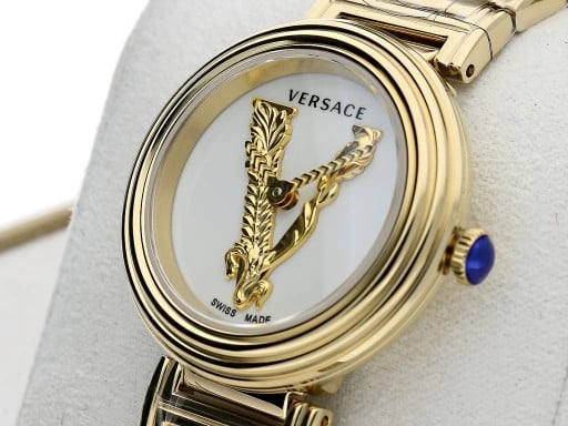 Versace Mini Virtus Quartz White Dial Gold Steel Strap Watch For Men - VET300221