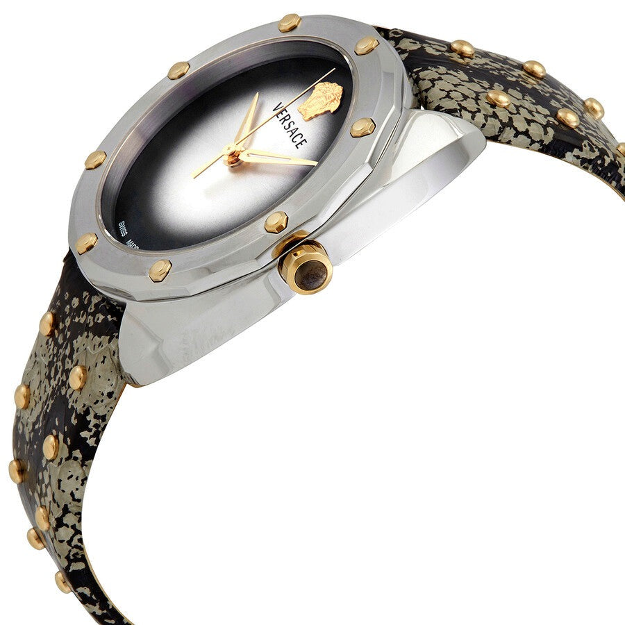 Versace Shadov Quartz Silver Dial Snakeskin Green Leather Strap Watch for Women - VEBM00718