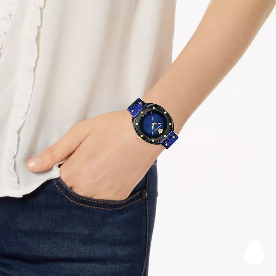 Versace Shadov Quartz Black Dial Blue Leather Strap Watch for Men - VEBM00418