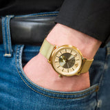 Versace V Circle Quartz Gold Dial Gold Mesh Bracelet Watch For Men - VBQ070017