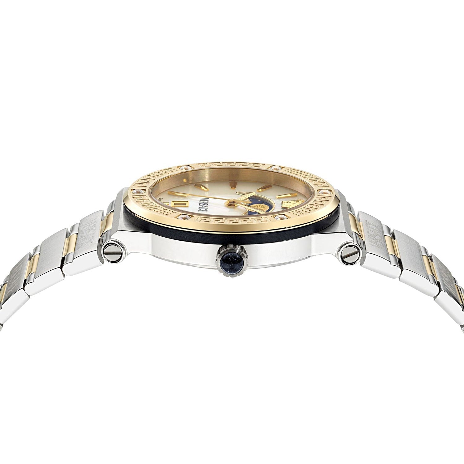 Versace Greca Logo Moonphase Mother of Pearl Dial Two Tone Steel Strap Watch for Women - VE7G00524