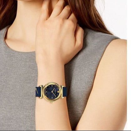 Versace Greca Blue Dial Blue Leather Strap Watch for Women - VERE00218