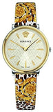 Versace V-Circle Silver Dial Cheetah Print Brown Leather Strap Watch for Women - VBP12017