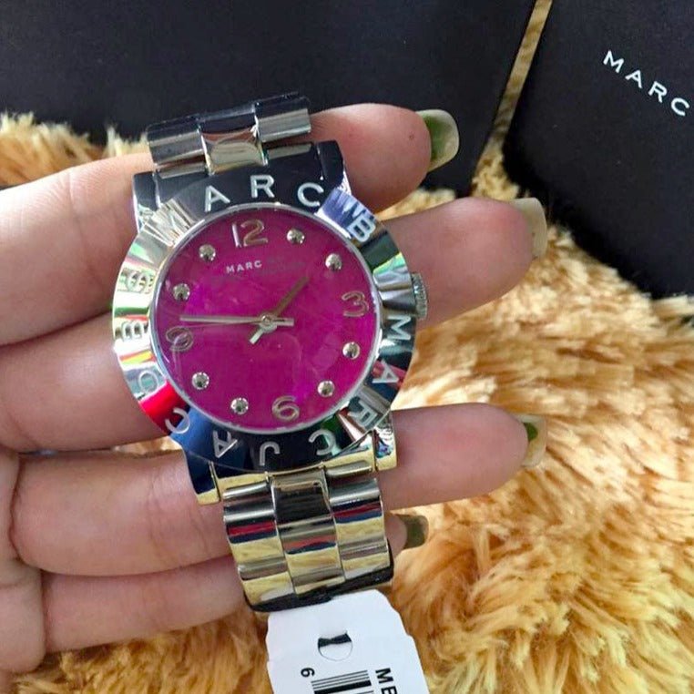Marc Jacobs Amy Pink Dial Silver Steel Strap Watch for Women - MBM8623