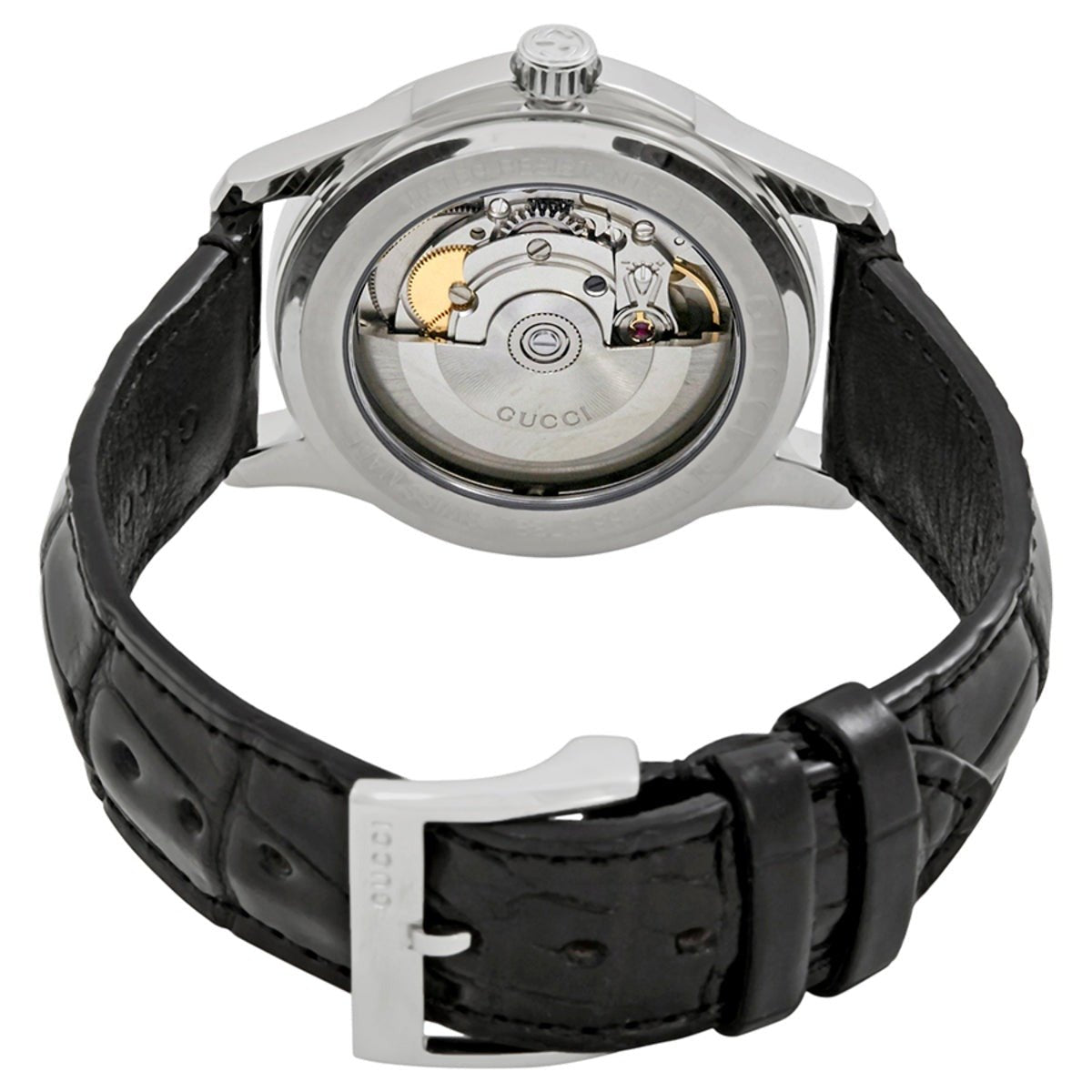 Gucci G Timeless Automatic Black Dial Black Leather Strap Watch For Women - YA126469