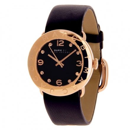Marc Jacobs Amy Black Dial Black Leather Strap Watch for Women - MBM1225