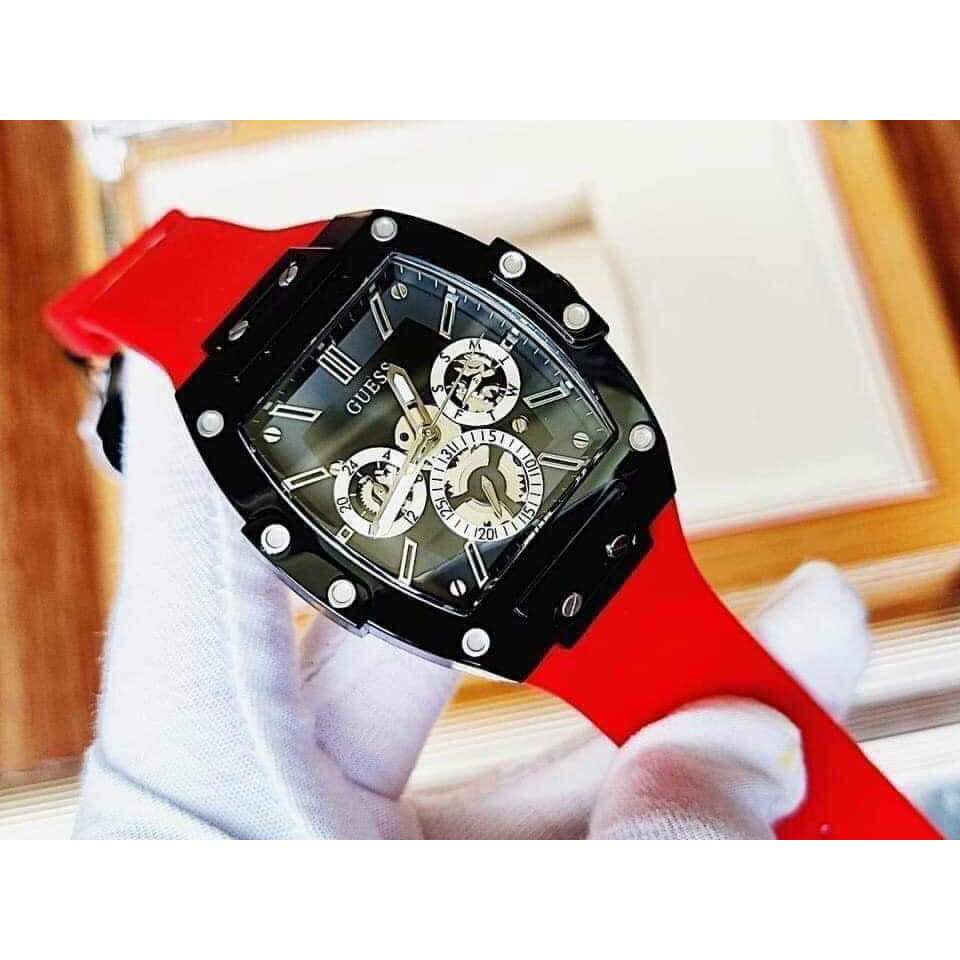 Guess Phoenix Multifunction Black Dial Red Rubber Strap Watch for Men - GW0203G4