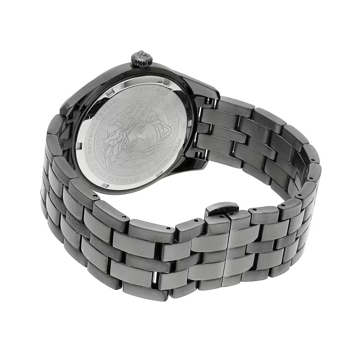 Versace Greca Time Quartz Black Dial Grey Steel Strap Watch for Men  - VE3K00622