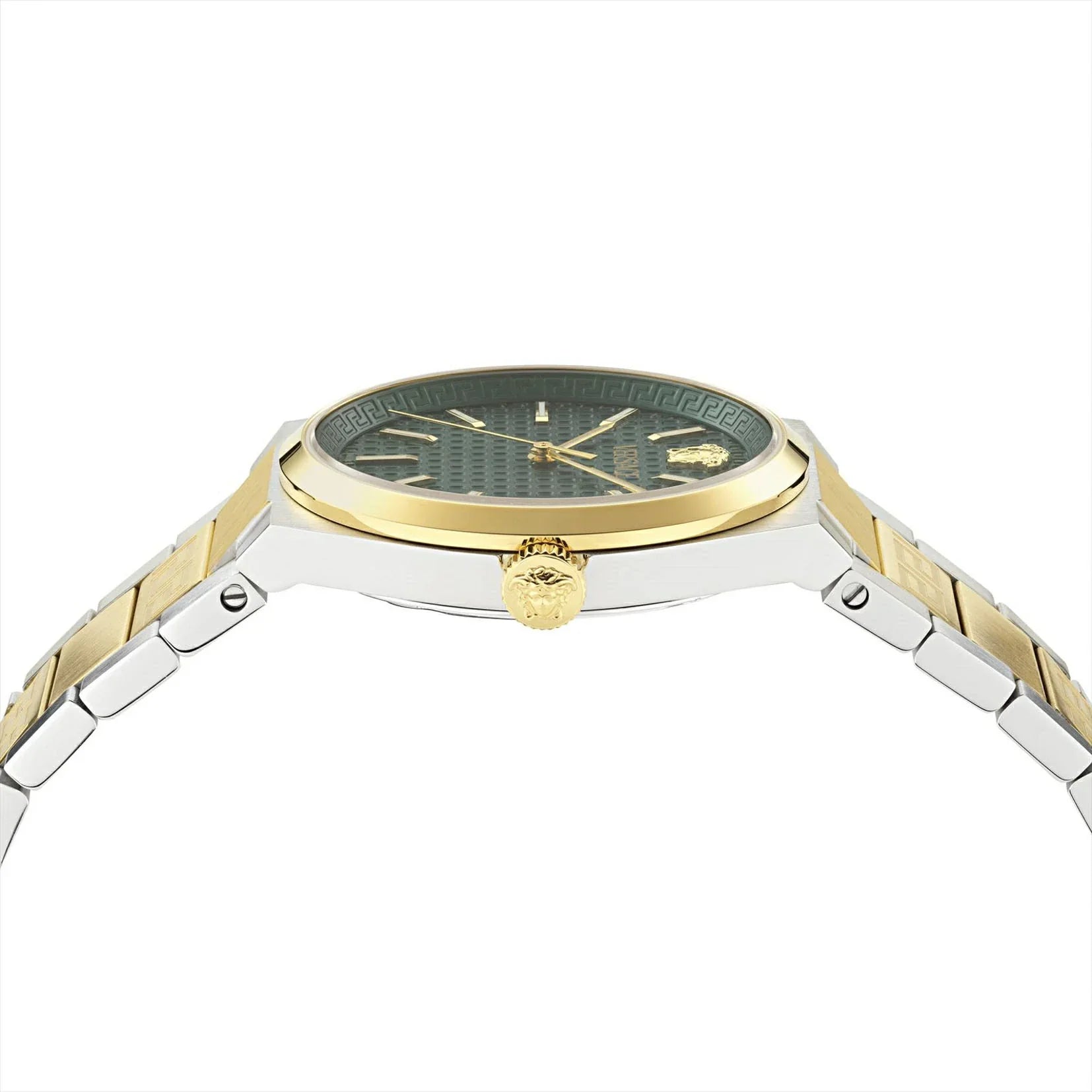 Versace V-Auria Quartz Green Dial Two Tone Steel Strap Watch for Men - VE0F00425
