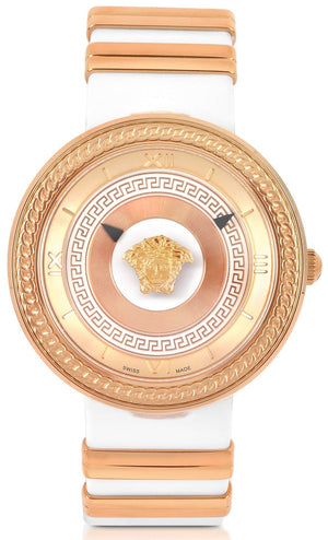 Versace V Metal Icon Gold Dial White & Gold Strap Watch for Women - VLC040014
