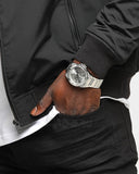 Guess Zeus Multifunction Diamonds Silver Dial Silver Steel Strap Watch for Men - GW0209G1