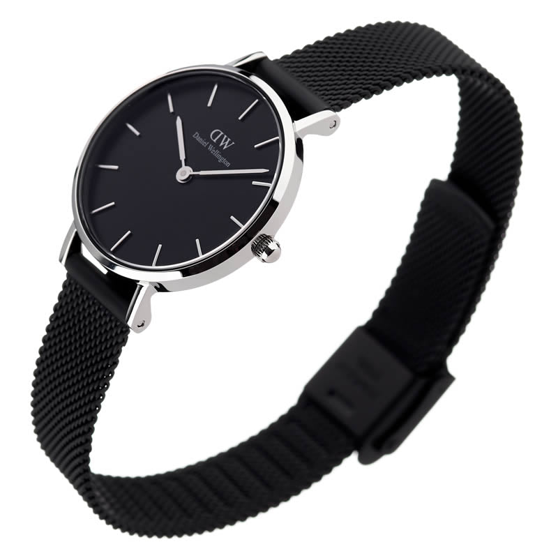 Daniel Wellington Petite Ashfield Black Dial Black Mesh Strap Watch For Women - DW00100246