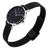 Daniel Wellington Petite Ashfield Black Dial Black Mesh Strap Watch For Women - DW00100246