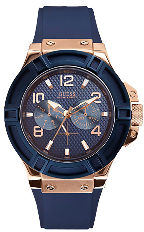 Guess Rigor Blue Dial Blue Silicone Strap Watch For Men - W0247G3