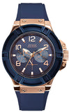Guess Rigor Blue Dial Blue Silicone Strap Watch For Men - W0247G3