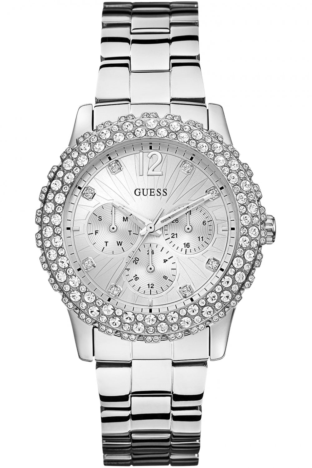 Guess Dazzler Diamonds Silver Dial Silver Steel Strap Watch for Women - W0335L1