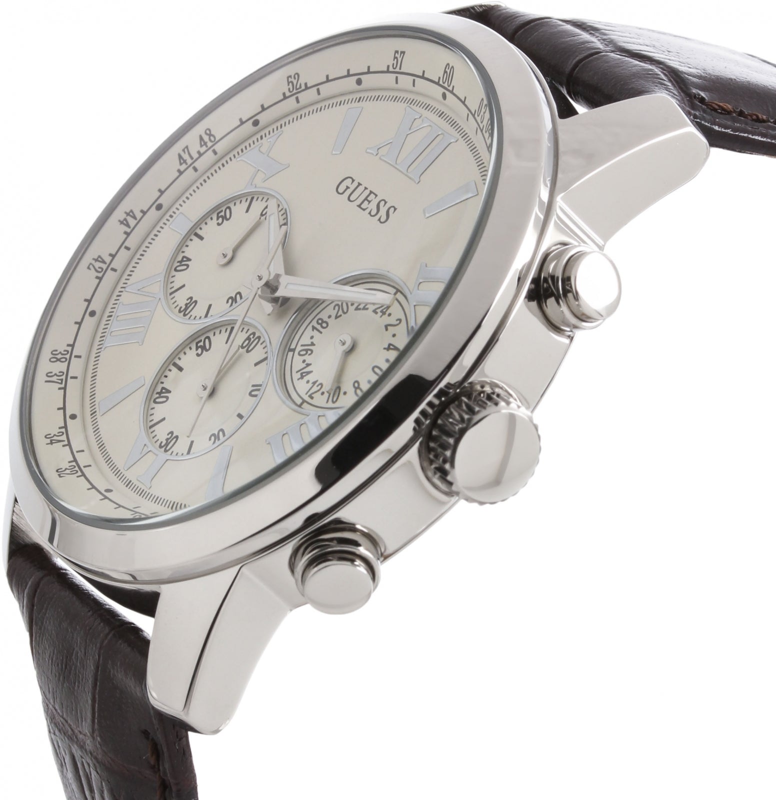 Guess Horizon Chronograph White Dial Brown Leather Strap Watch For Men - W0380G2