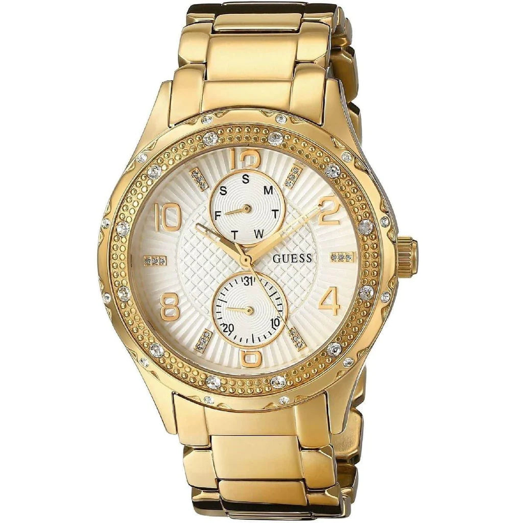 Guess Siren Diamonds Silver Dial Gold Steel Strap Watch for Women - W0442L2