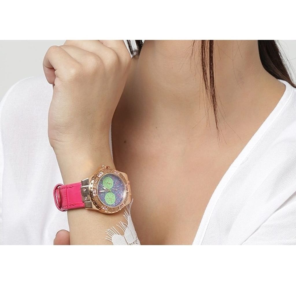 Guess Limelight Quartz Multicolor Dial Red Leather Strap Watch For Women - W0775L4