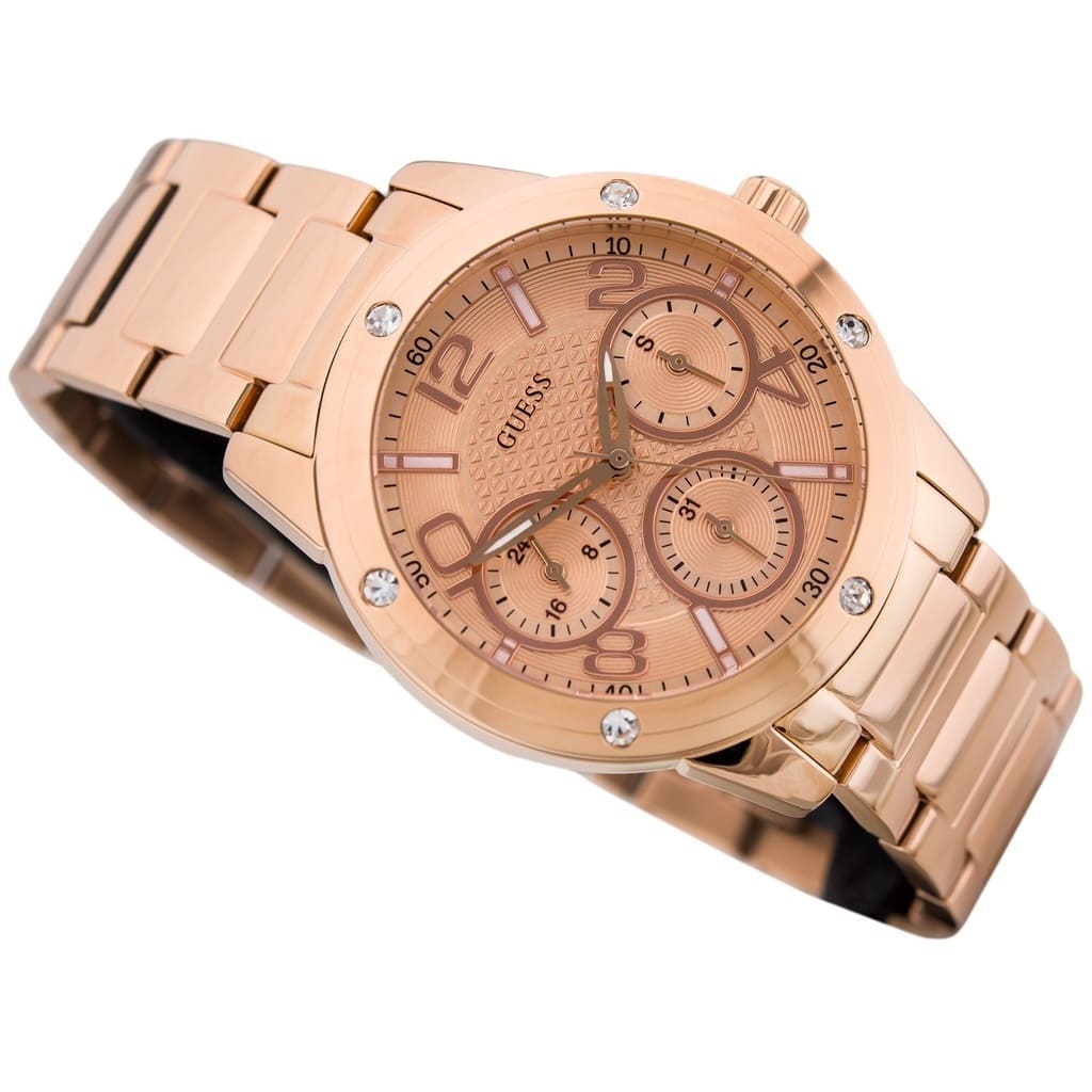 Guess Studio Rose Gold Dial Rose Gold Steel Strap Watch For Women - W0778L3