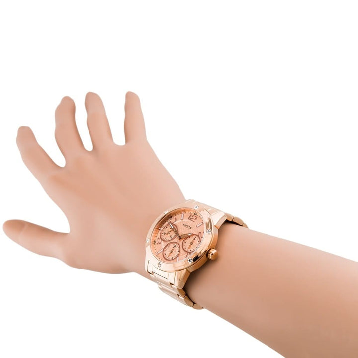 Guess Studio Rose Gold Dial Rose Gold Steel Strap Watch For Women - W0778L3