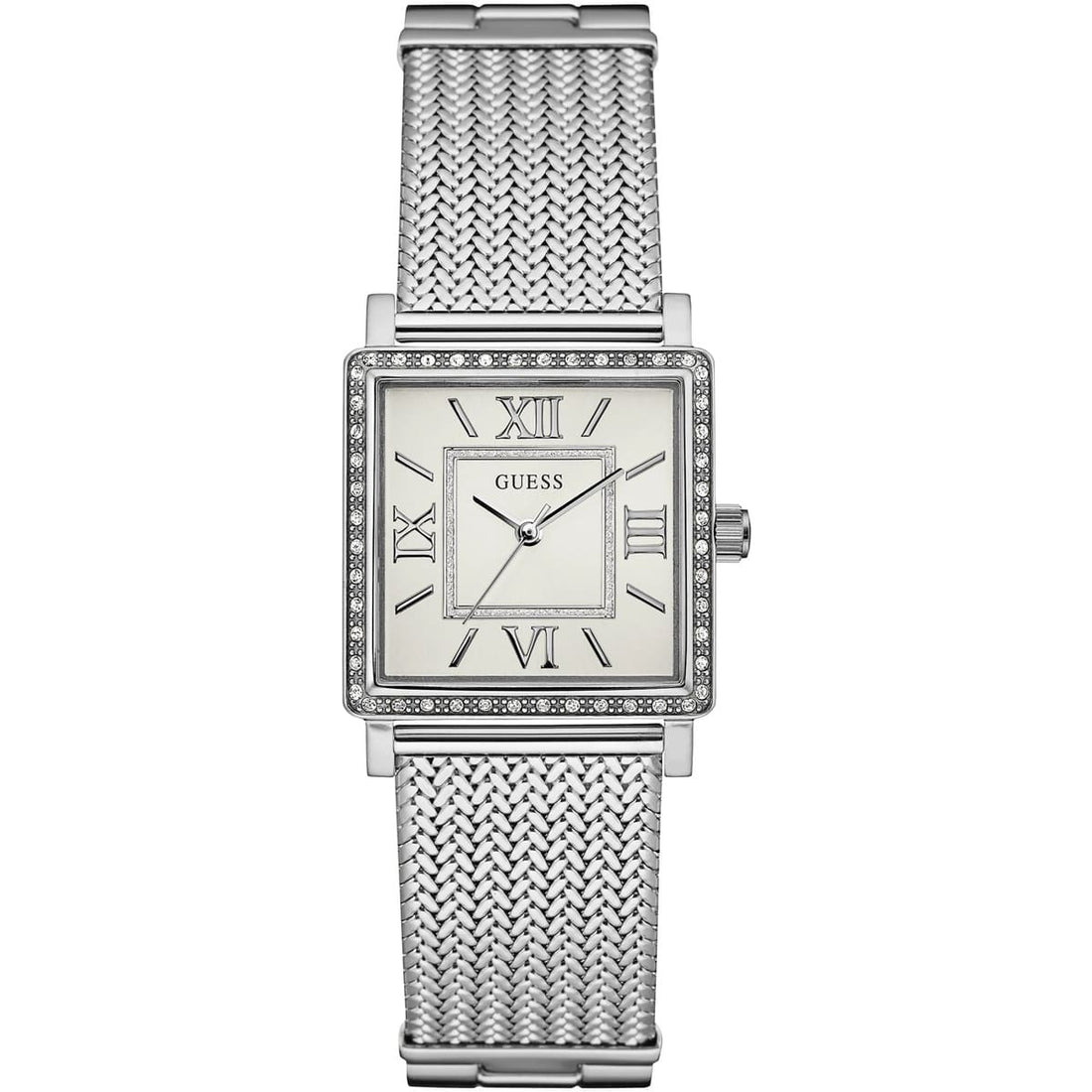 Guess Highline White Dial Silver Mesh Bracelet Watch For Women - W0826L1