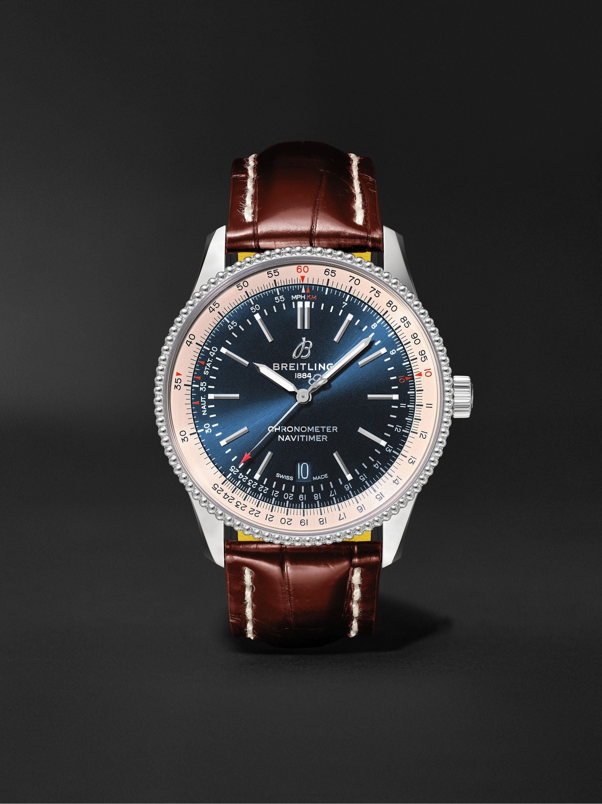 Breitling Navitimer Automatic 38mm Blue Dial Brown Leather Strap Mens Watch - A17325211C1P2