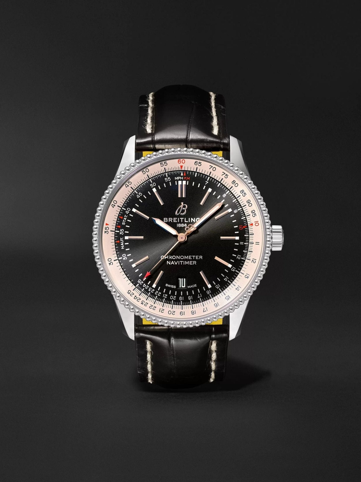 Breitling Navitimer 1 Automatic 41mm Black Dial Black Leather Strap Mens Watch - A17326211B1P1