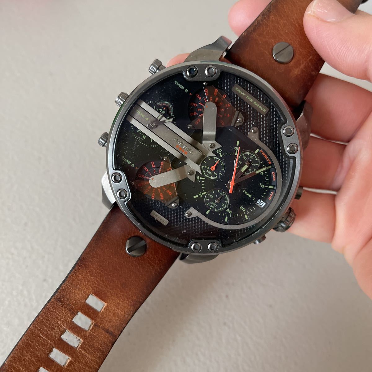 Diesel Mr Daddy 2.0 Chronograph Black Dial Brown Leather Strap Watch For Men - DZ7332