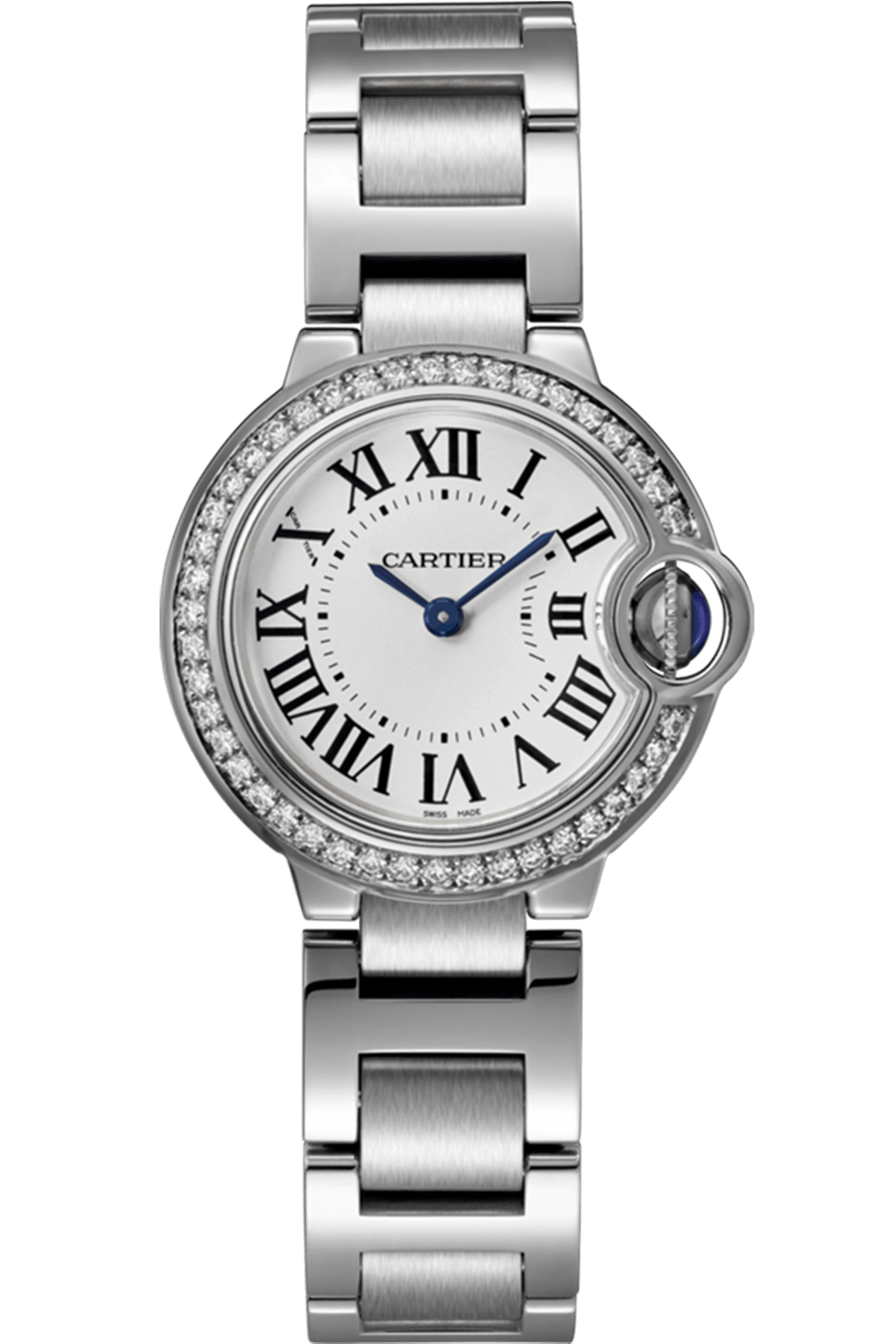Cartier Ballon Bleu De Cartier Diamonds White Dial Silver Steel Strap Watch for Women - W4BB0015