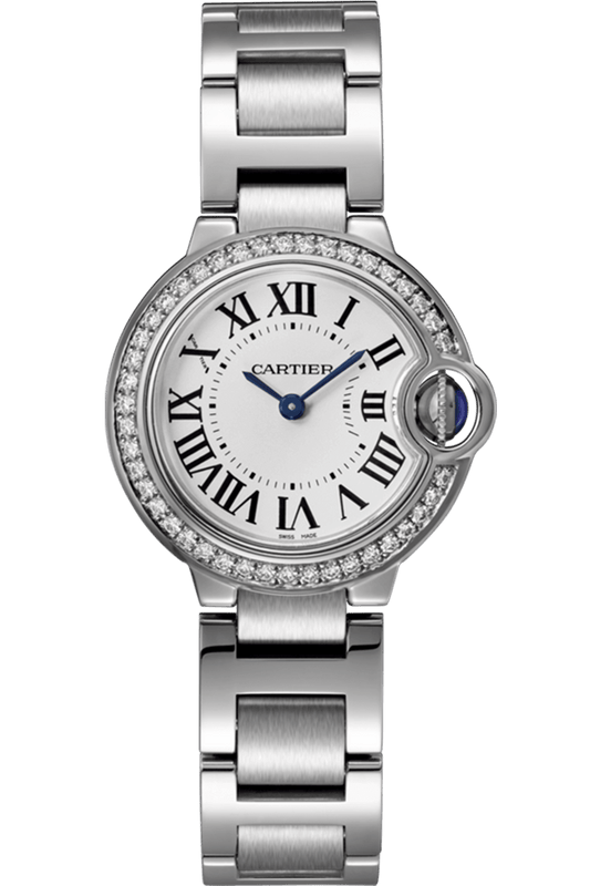 Cartier Ballon Bleu De Cartier Diamonds White Dial Silver Steel Strap Watch for Women - W4BB0015
