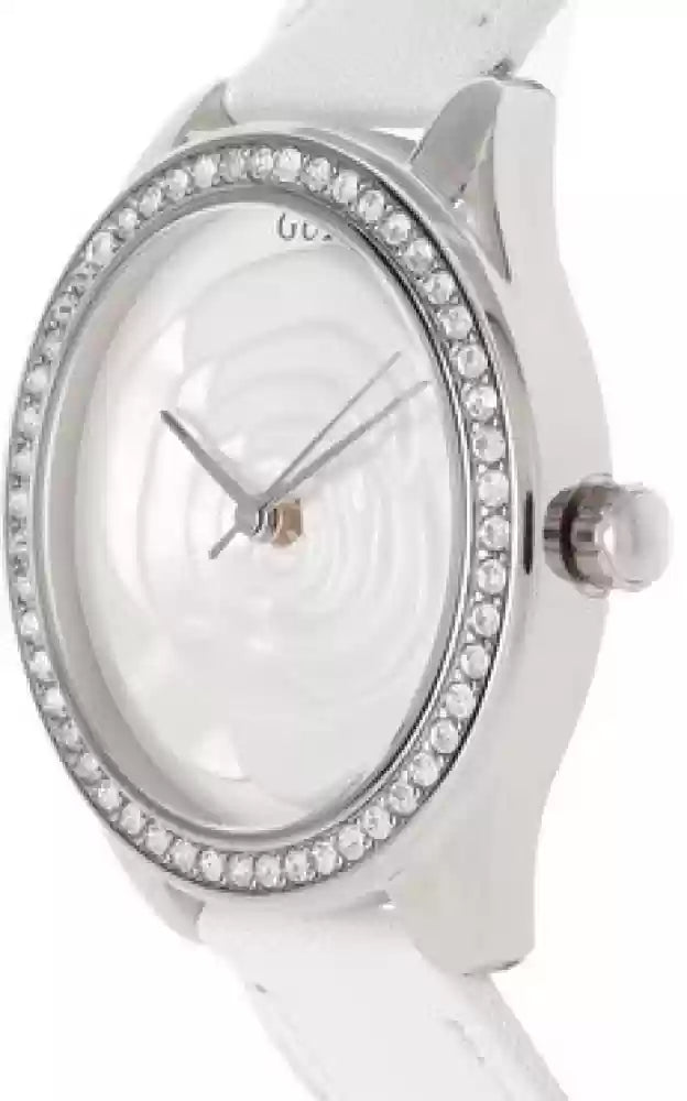 Guess Rosette Analog White Dial White Leather Strap Watch For Women - W75043L1