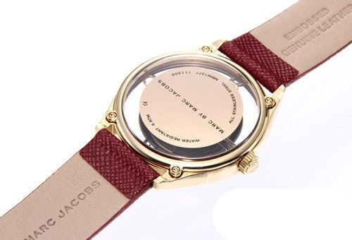 Marc Jacobs Tether Transparent Red Dial Red Leather Strap Watch for Women - MBM1377
