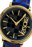 Versace V-Circle Black Dial Blue Leather Strap Watch for Women - VE8100218